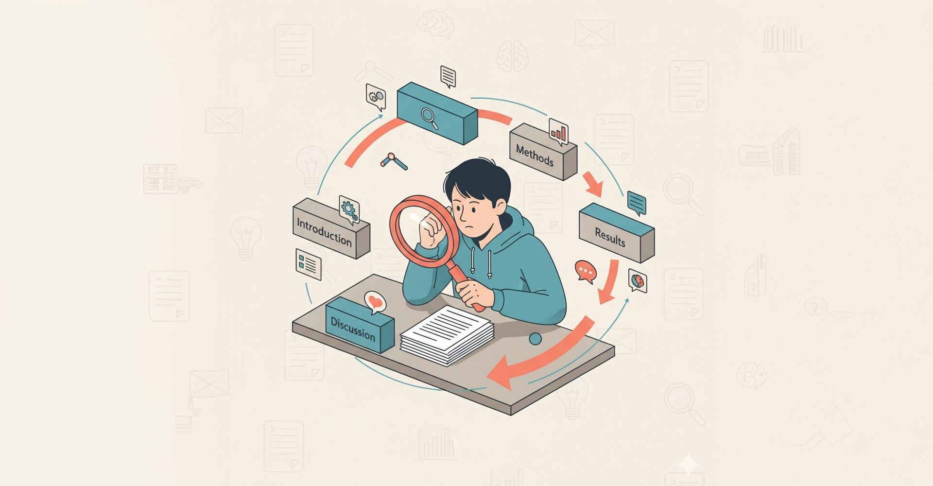 نمودار شماتیک مراحل بازآفرینی و تحلیل مقاله پژوهشی به سبک LABMENTO با رنگ‌های آبی نفتی و نارنجی مرجانینمودار شماتیک مراحل بازآفرینی و تحلیل مقاله پژوهشی به سبک LABMENTO با رنگ‌های آبی نفتی و نارنجی مرجانی